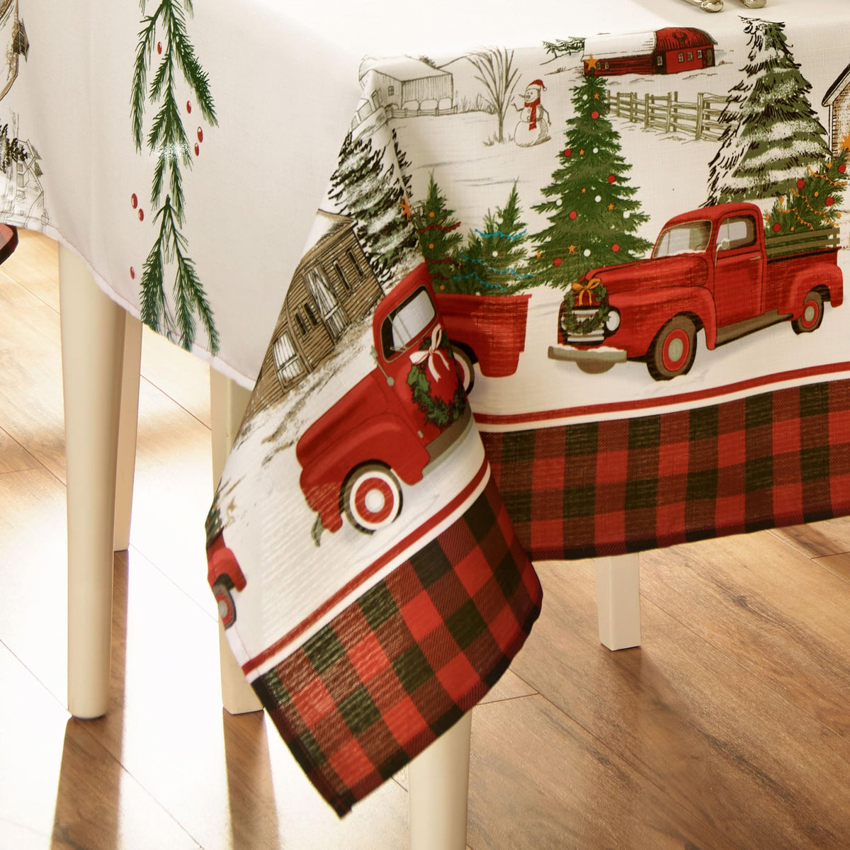 Elrene Home Fashions Vintage Truck Christmas Tree Farm Wrinkle Resistant Tablecloth, 60"X144", Rectangle