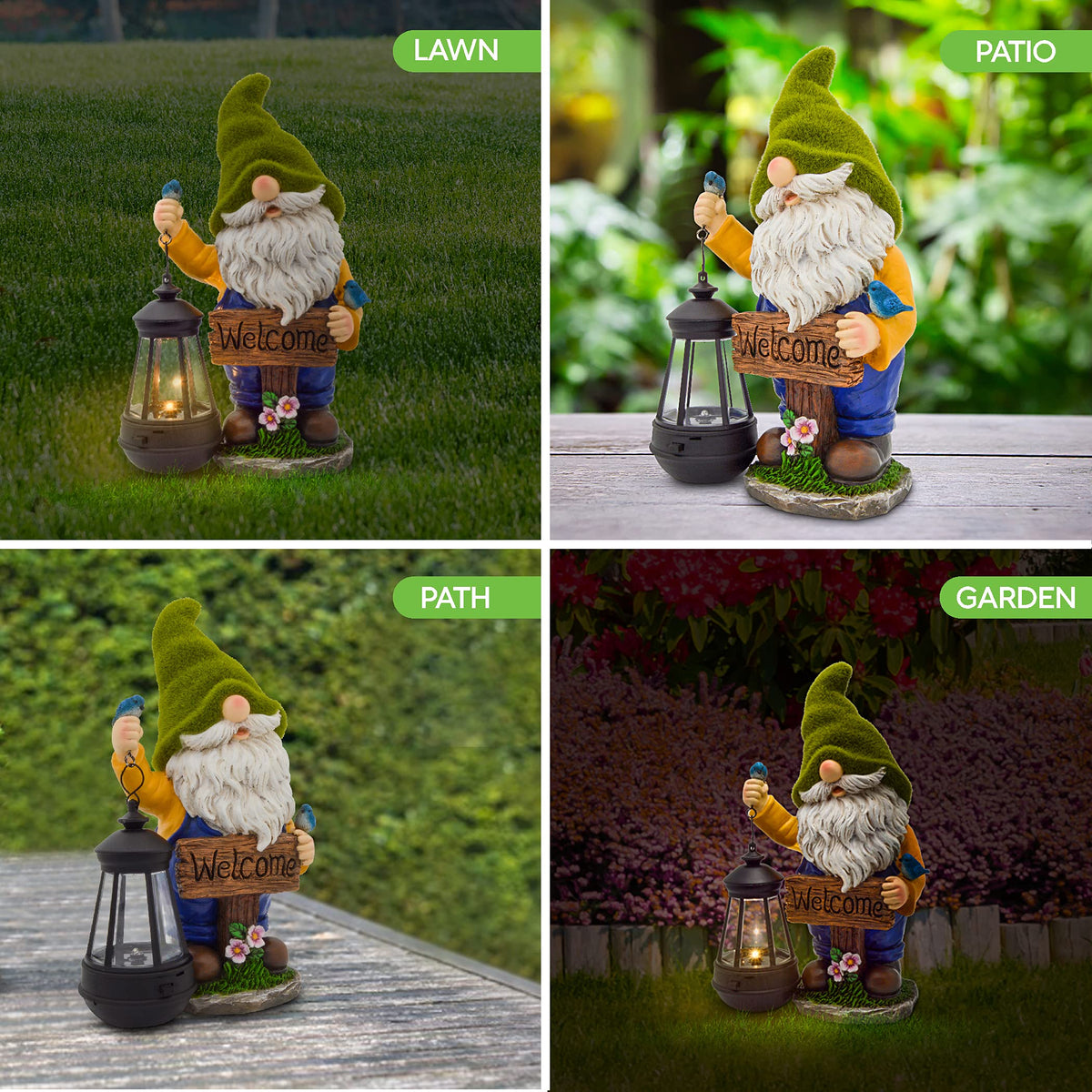 Olekki Christmas Garden Gnomes Outdoor - Flocked Gnome Statue Holding Lantern with Solar LED Lights | Gnomes Garden Decorations for Patio, Yard, Lawn Ornaments - Gnome Gifts