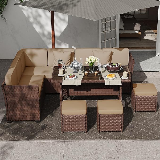 KIGOTY 7 Piece Patio Furniture Set, Outdoor PE Wicker Rattan Outdoor Dining Set