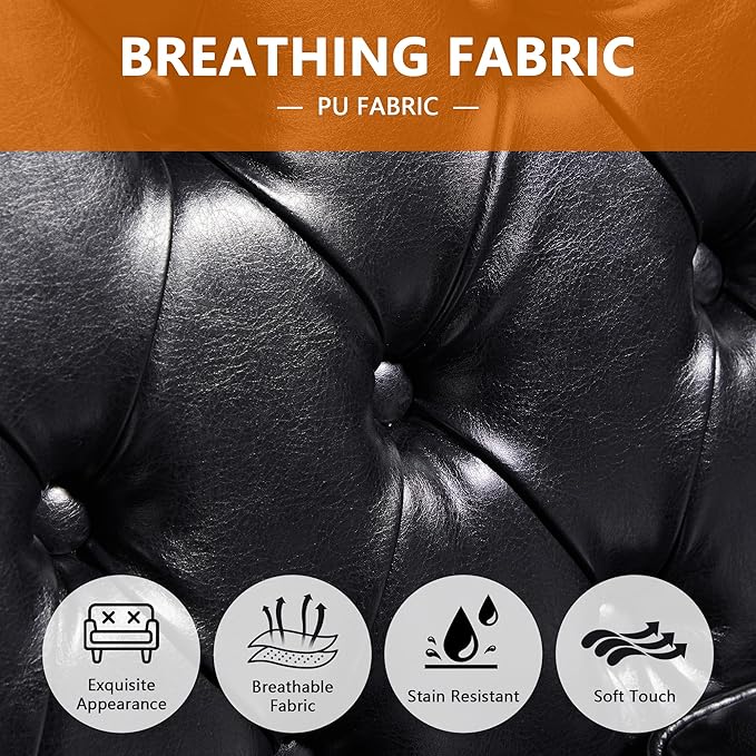 LEVNARY Chesterfield Chair Leather, Upholstered Sofa Chair
