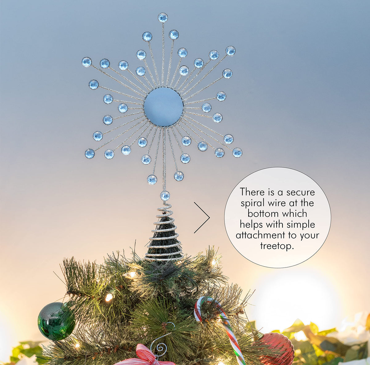 Ornativity Jewel Star Tree Topper - Gold Glitter Sparkling Metal Wire Xmas Star Topper with Sparkly Gem Finish Christmas Tree Top Holiday Decor Ornament Decoration 12"