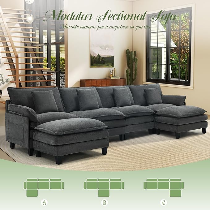 140" Cloud Couch, Modular Sectional Sofa