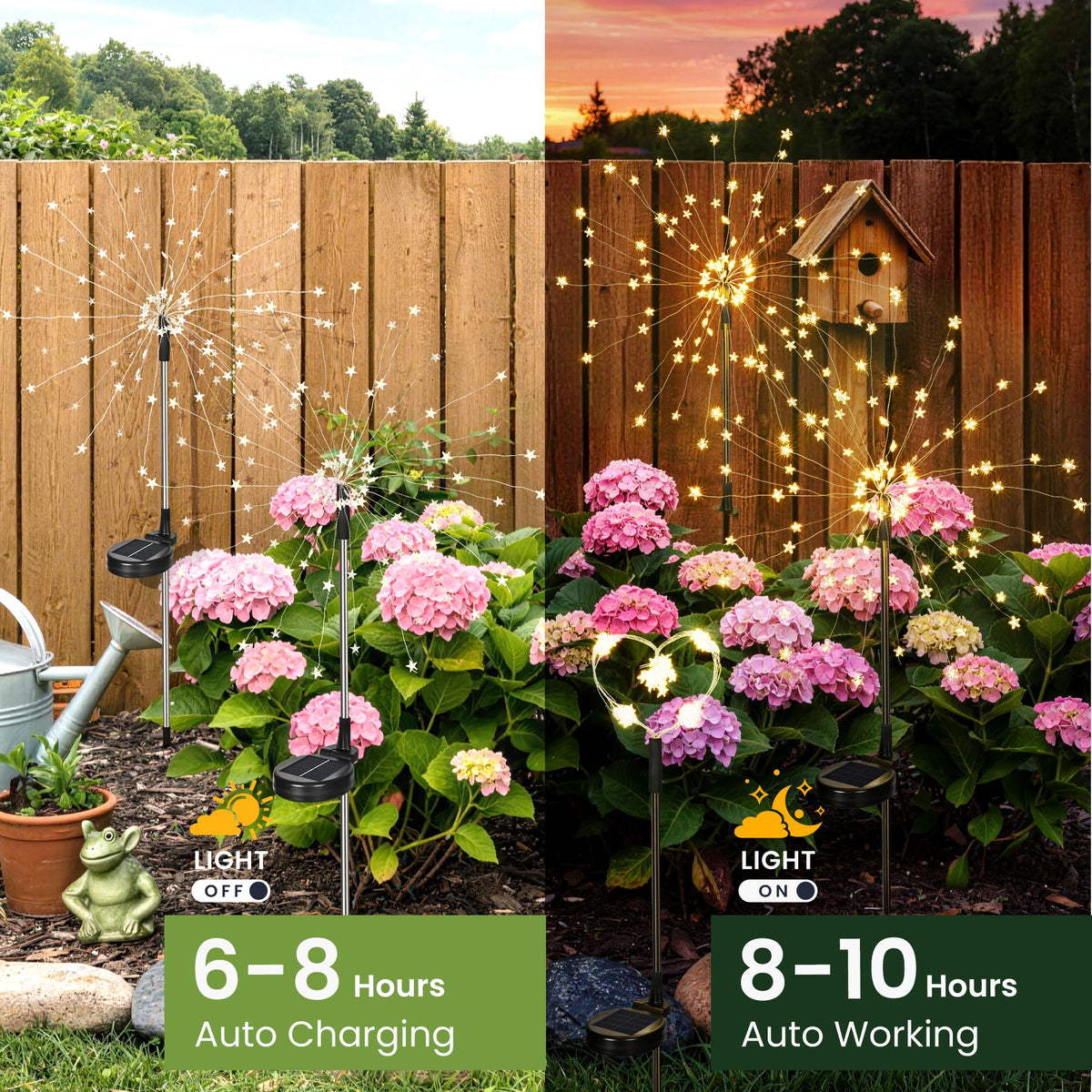 GIGALUMI Solar Lights Outdoor Garden Decor Fireworks Lights, 2 Pack Fairy Lights Outdoor Waterproof Solar Powered, Star-Shaped LED Lights for Yard Patio Pathway Walkway Decor, Warm White