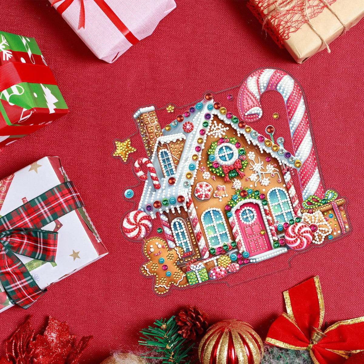 VODAPYC Christmas Diamond Art Tabletop Painting Kit, DIY Stand Up Double Sided Special Shaped Diamond Painting Desktop Ornament for Home Decor(Gingerbread House-1)