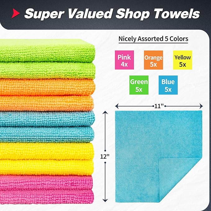 FIXSMITH Shop Towels, Microfiber Cleaning Cloth Bulk, 24 Pack Microfiber Towels