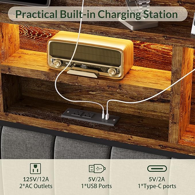 LARMACE King Bed Frame with 6 Storage Drawers, Bed Frame King Size with Linen