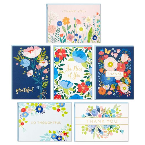 Hallmark Thank You Cards Assortment, Folk Art Flowers (36 Thank You Notes with Envelopes)