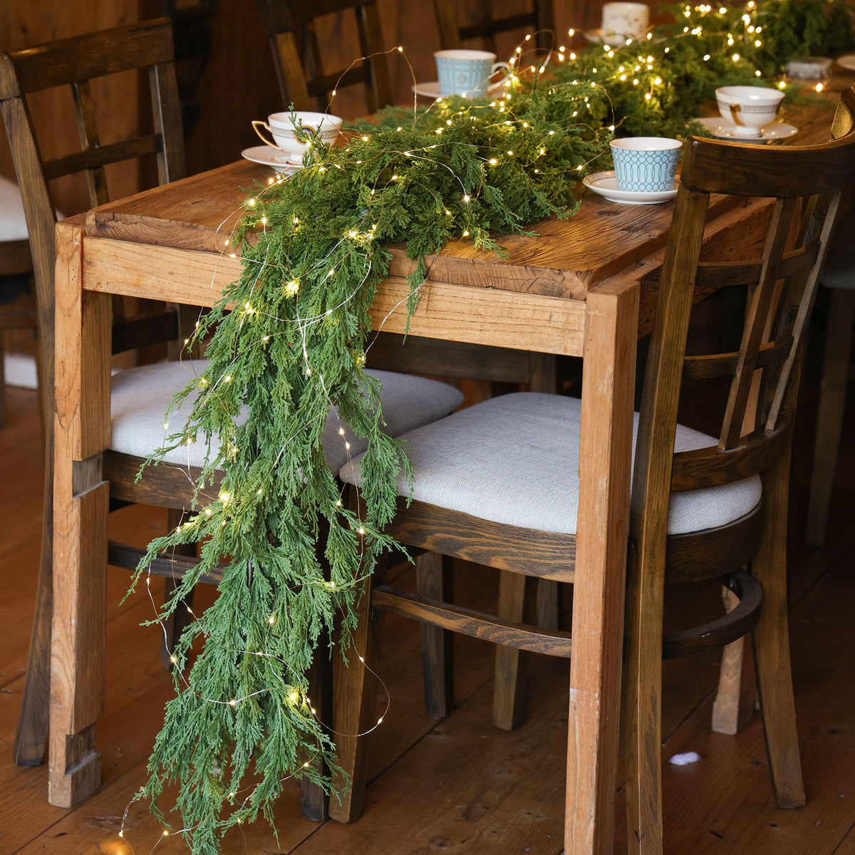 MISSPIN 6ft Christmas Garland with Lights, Real Touch Cedar Pine Garland, Green Artificial Greenery Garland for Table, Mantle, Wall, Indoor, Outdoor Christmas Decorations