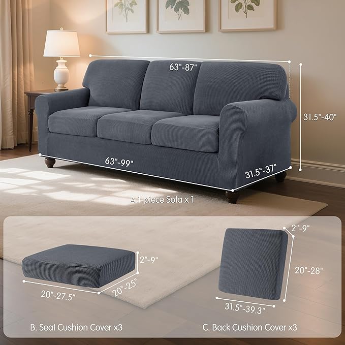 SUBRTEX 7 Pieces Stretch Sofa Slipcover Sets Couch Cover Sets Backrest Cushion