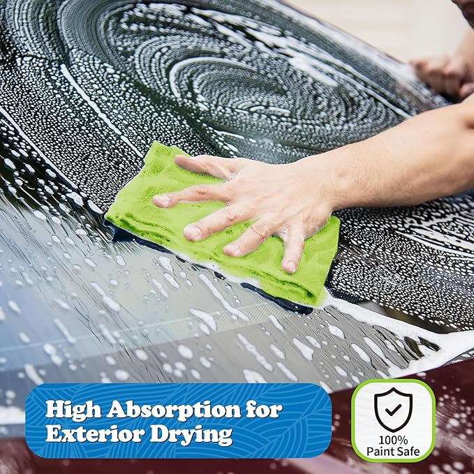 FIXSMITH Microfiber Cleaning Cloth, Shop Towels Bulk, 24 Pack Green Microfiber