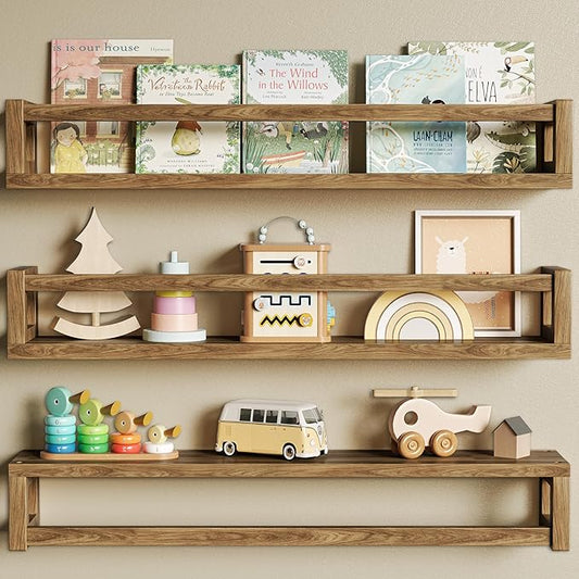 Upgraded Thick Floating Shelves, 24 Inch Solid Wood Bookshelf