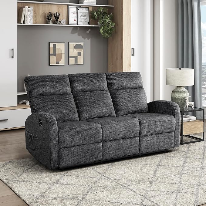 Lexicon Manual Reclining Sofa, Textured Microfiber Recliner Sofa, Wall Hugger