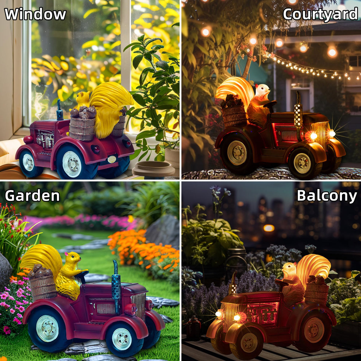 YUETJIN Solar Lighted Squirrel's Farm Tractor Statue, Outdoor Décor for Lawn Garden, Yard, Flower-Pool, Harvest Decoration, Gfit for Father