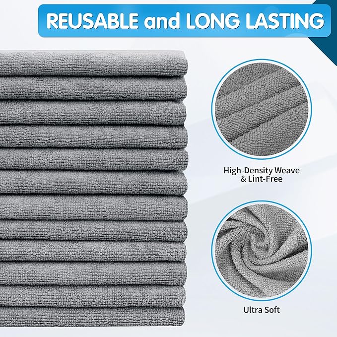FIXSMITH Grey Microfiber Cleaning Cloth, Reusable Shop Towels, Microfiber Towels