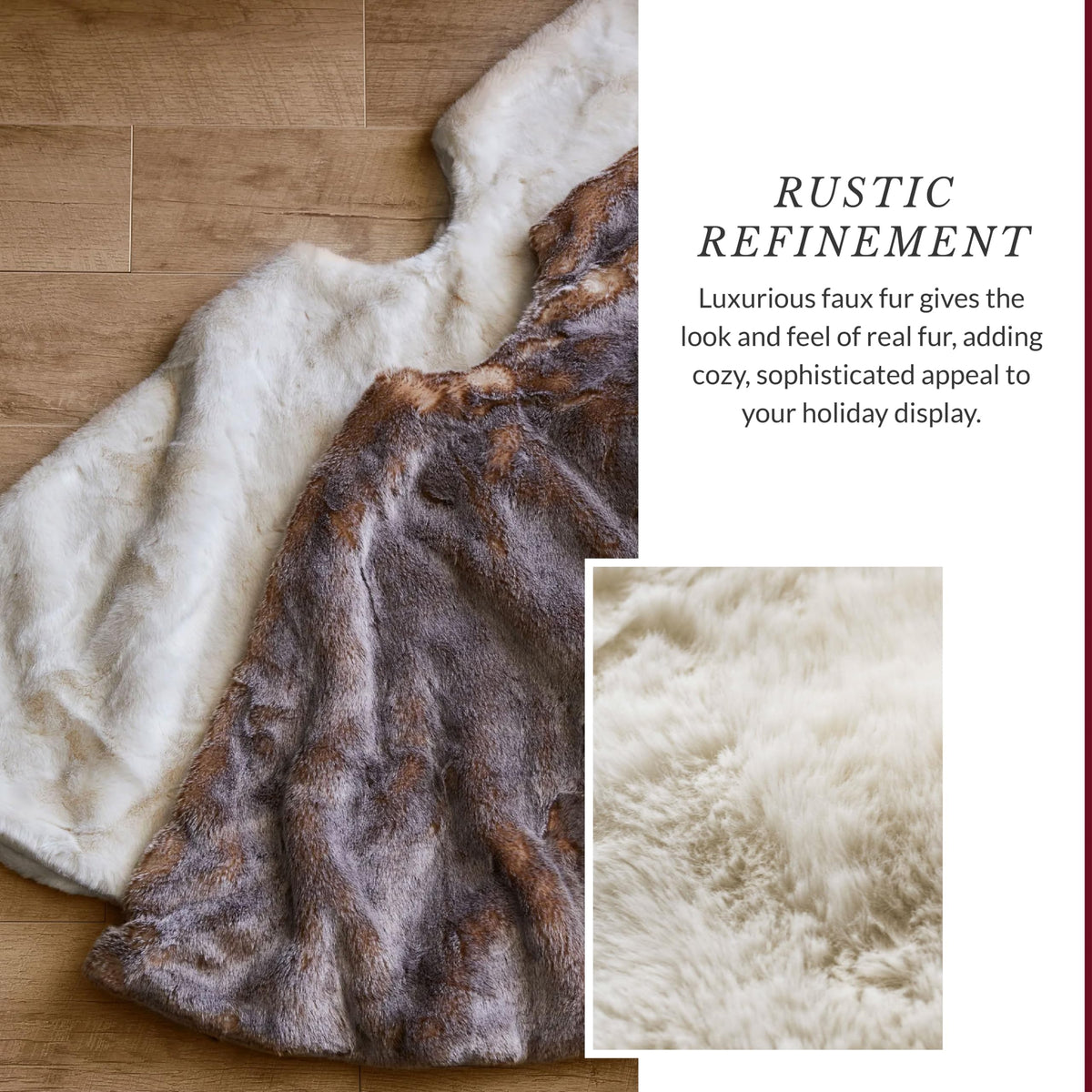 Balsam Hill Lodge Faux Fur Christmas Tree Skirt - Premium Rustic and Luxurious Fur Accents in Brown and Ivory for Tree Decor, Ivory, 60"