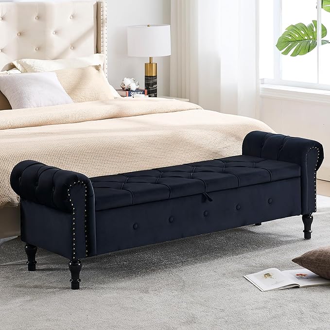 Storage Bed Bench for Bedroom, King Size Bench
