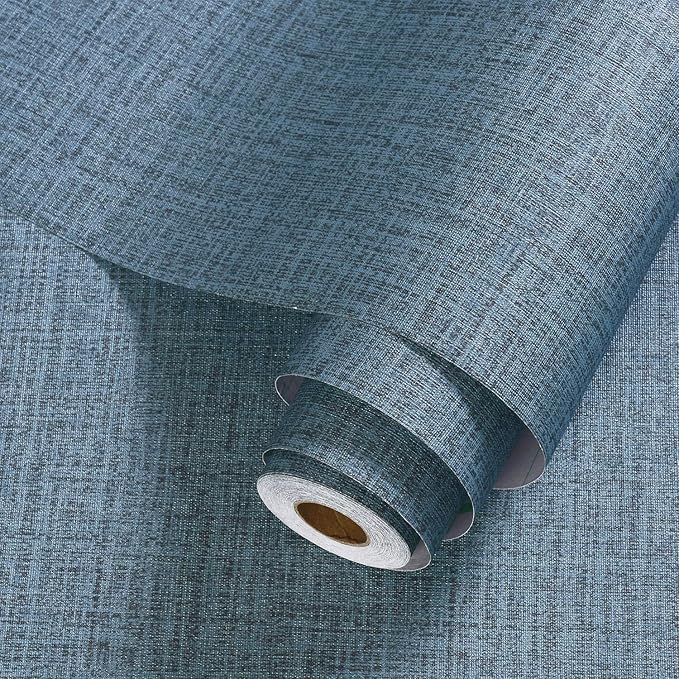 Blue Grasscloth Peel and Stick Wallpaper Textured Linen Adhesive Contact Paper