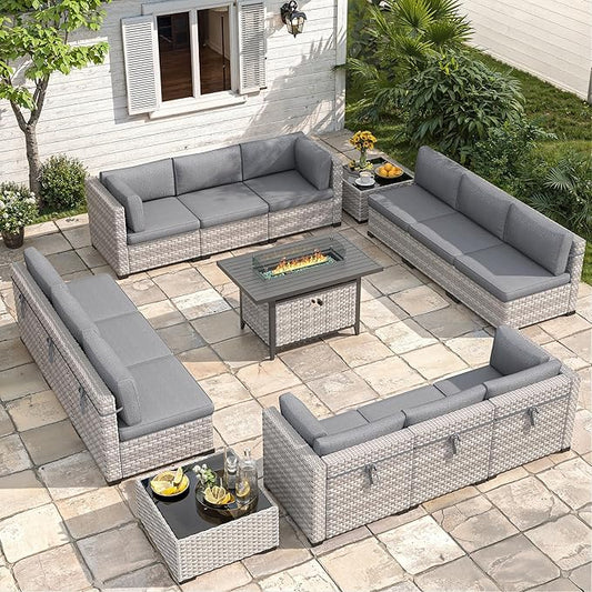 12-Seat Modern Outdoor Wicker Rattan Patio Furniture Set