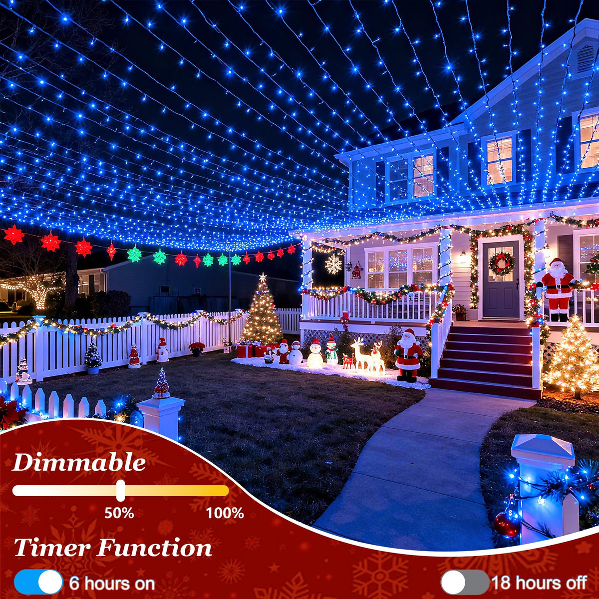 300 LED Blue Birthday Party Decorations String Lights with 12 Modes Timer Dimmable, Waterproof Green Wire Christmas Tree Lights, 75FT Fairy Lights for Bedroom, Outside, Ocean Party, Xmas Decor