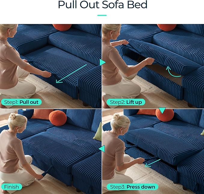 LINSY HOME Sectional Sleeper Sofa Pull Out Couches