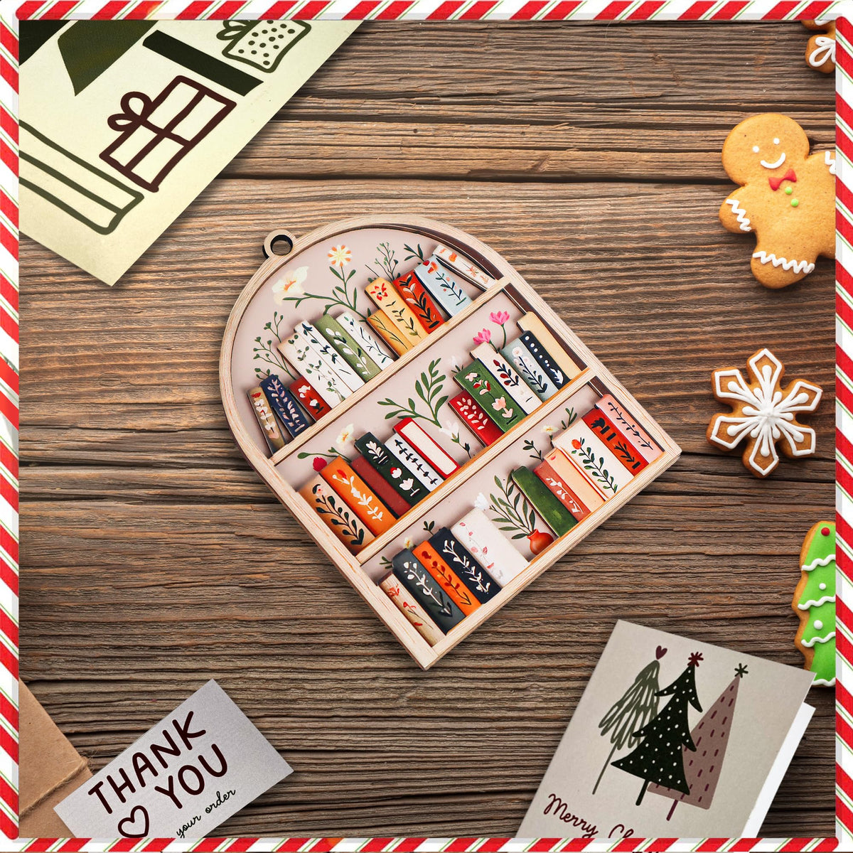 Bookshelf Ornament for Book Lovers 2026 – 2 Layer Wooden Book Ornament – Book Lover Gift for Women Readers – Bookshelf Christmas Tree Decor – Gifts for Book Lovers, Women, Librarian, Nerd, Bookish