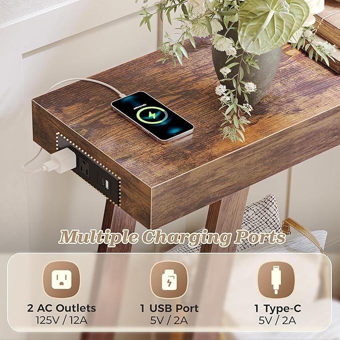 Huuger Console Table with Charging Station, USB-C Port, 2 Tiers Entryway Table