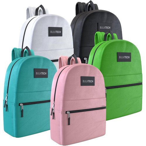 5 Pack Bulk Backpacks, Wholesale 17-Inch Lightweight Bookbags for Kids, Adults, School, Classroom, Travel, Gym Supplies with 1 Large, 1 Small Pocket, Perfect for Events, Corporate Bundles, Mix