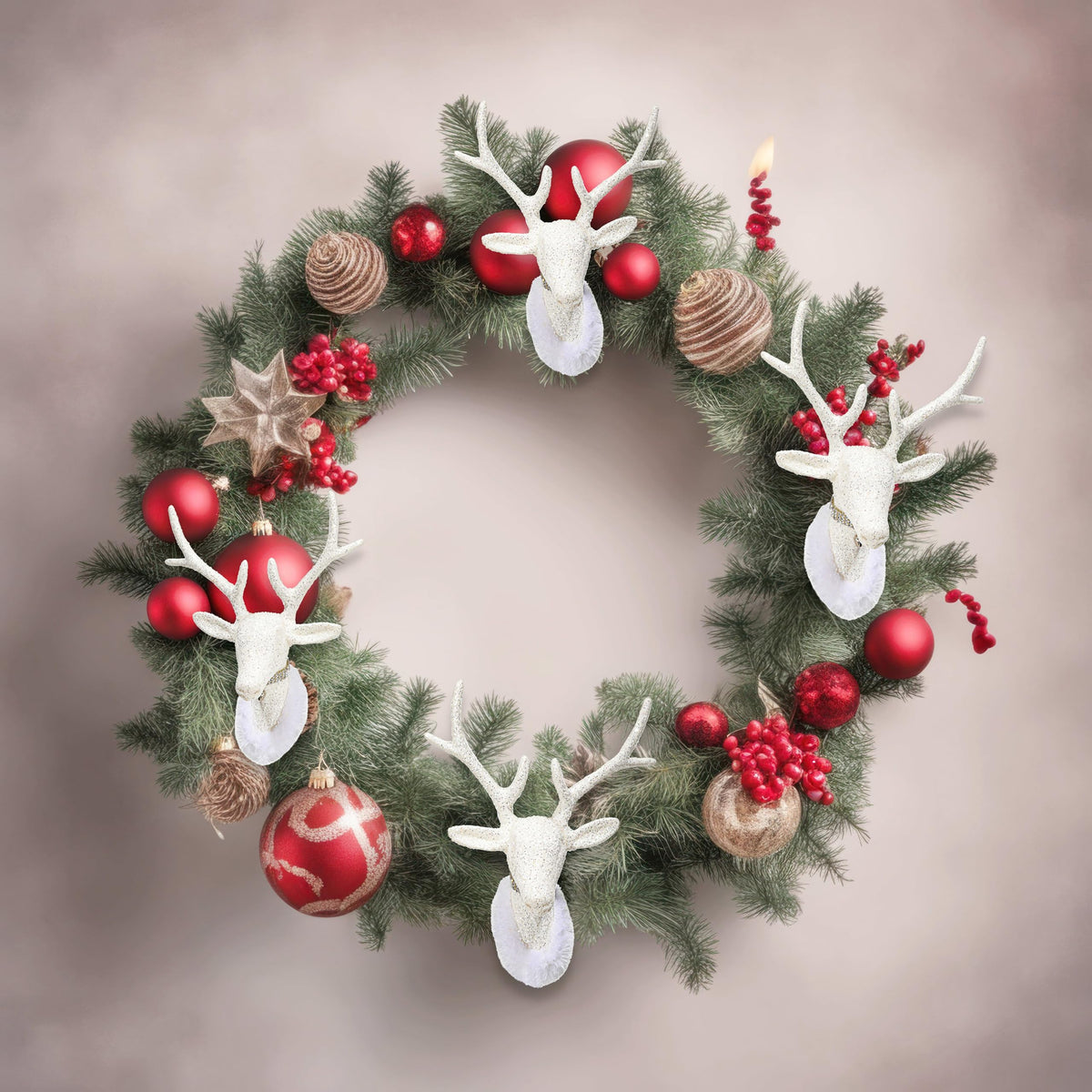 Christmas Traditions 6 inch Glittered Iridescent White Reindeer Head (Set of 5) Ornaments Hanging Tree Decorations (Platinum White) (Large)