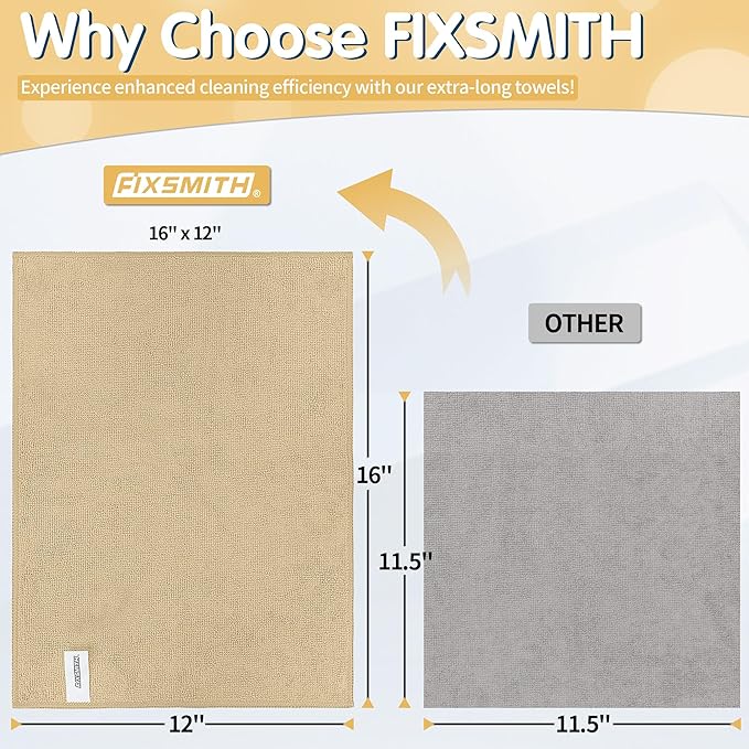 FIXSMITH Beige Microfiber Cleaning Cloth -Pack of 8, Highly Absorbent Cleaning