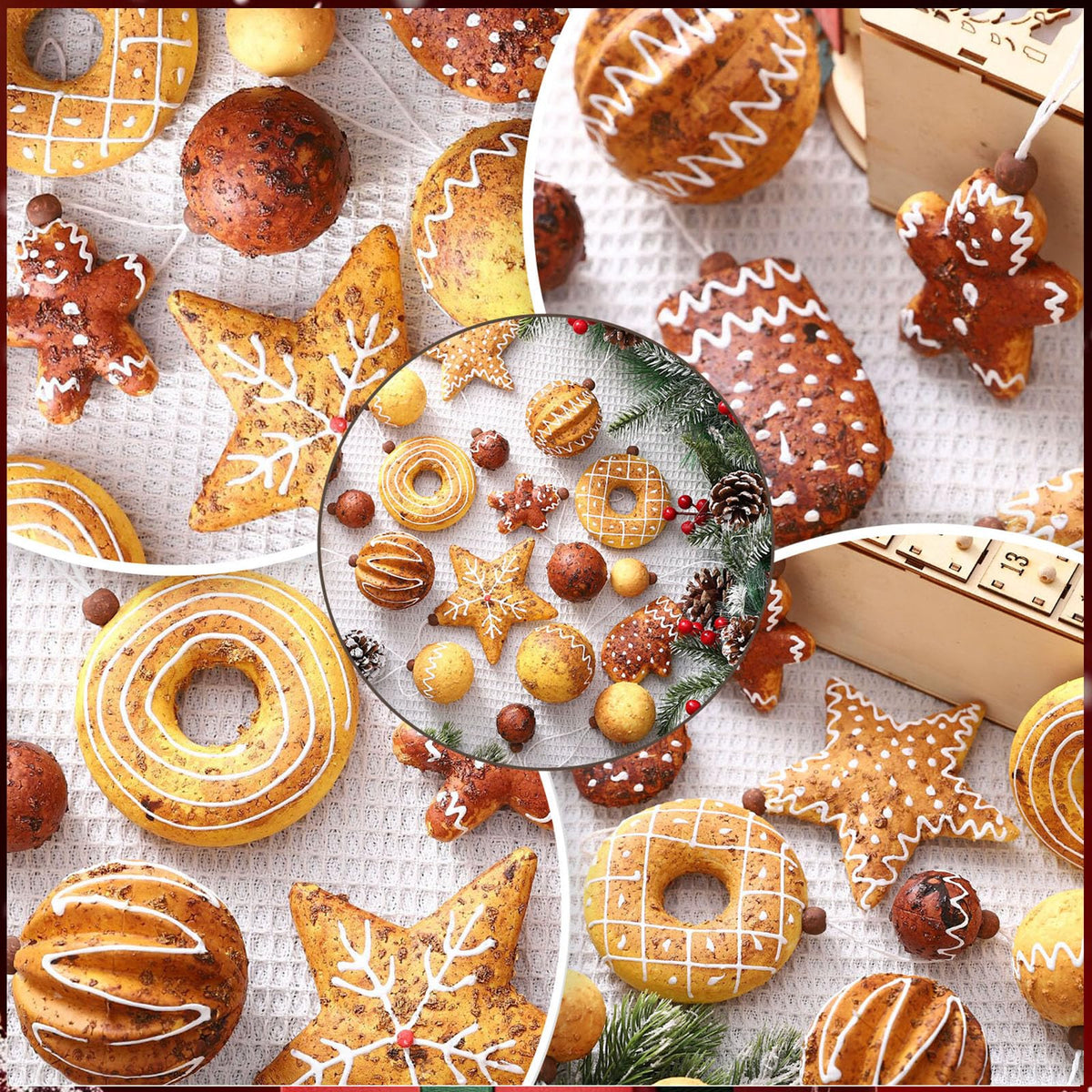 Baking Christmas Ornaments Set 43pcs Shatterproof Bread Gingerbread Thmed Christmas Tree Hanging Ornaments Decorations for Indoor Holiday Party Xmas Decor (Baking Set)