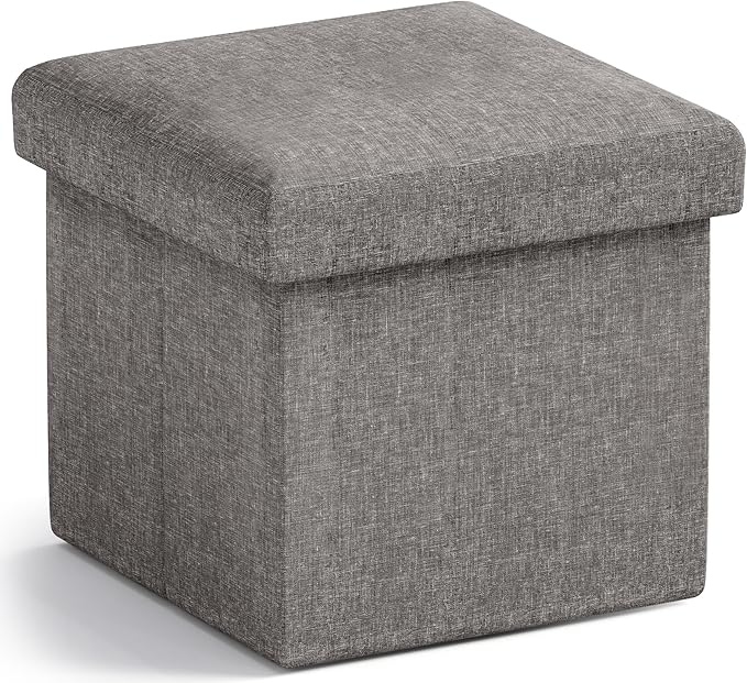 Ornavo Home Small Storage Ottoman Foldable Collapsible Cube Square Linen