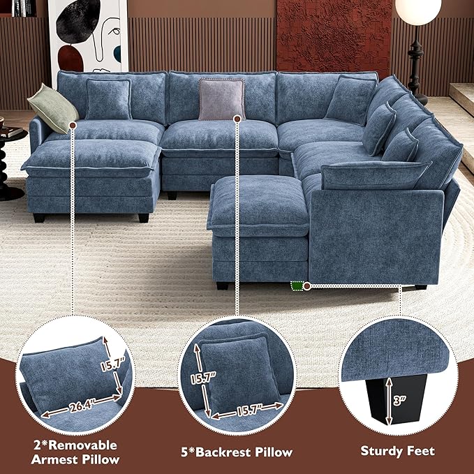 Ihanherry 114" V-Shaped Modern Sofa Modular Sectional Cloud Couch