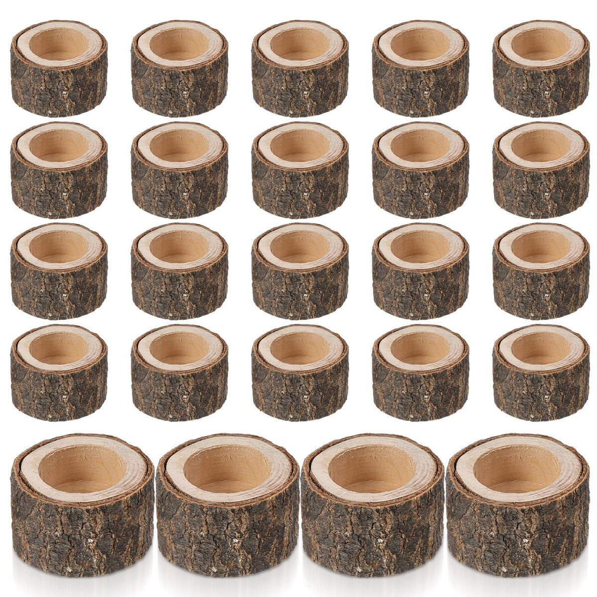 24 Pcs Wooden Tea Light Candle Holders Votive Candle Holders, Rustic Wooden Pillar Candle Stands Vintage Tealight Holders Set Candle Centerpieces for Dining Table Wedding Party, 1.6" H