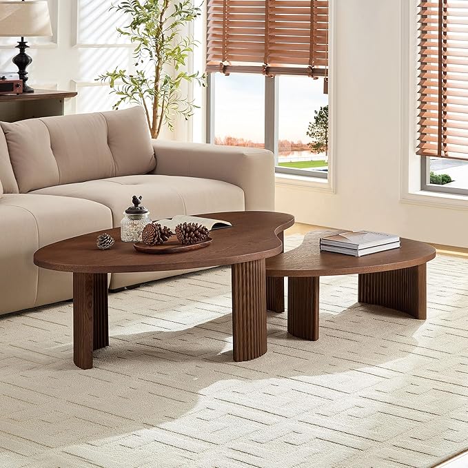 Nesting Coffee Table Set of 2, Irregular Shape Center Table 2-Piece Modern Side