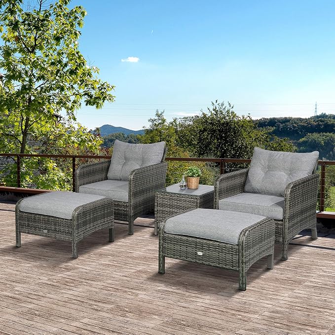 Outsunny 5 Pieces Rattan Wicker Lounge Chair Outdoor Patio Conversation Set