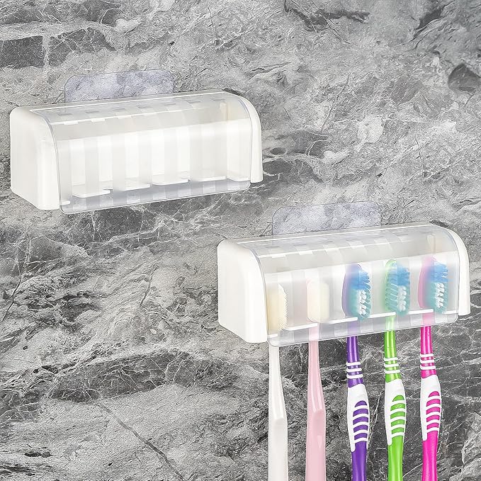 2 Pack 5 Slots Wall Mount Toothbrush Holder