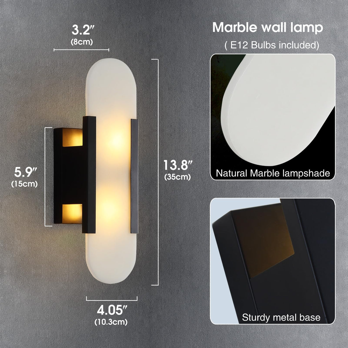 Fanyank 13.8in Alabaster Wall Sconces,Natural Marble Wall Lighting，Alabaster Wall Lamp for Bedroom Stairs, Living Room, Vanity, Hallway Bedside(Bulb Included)