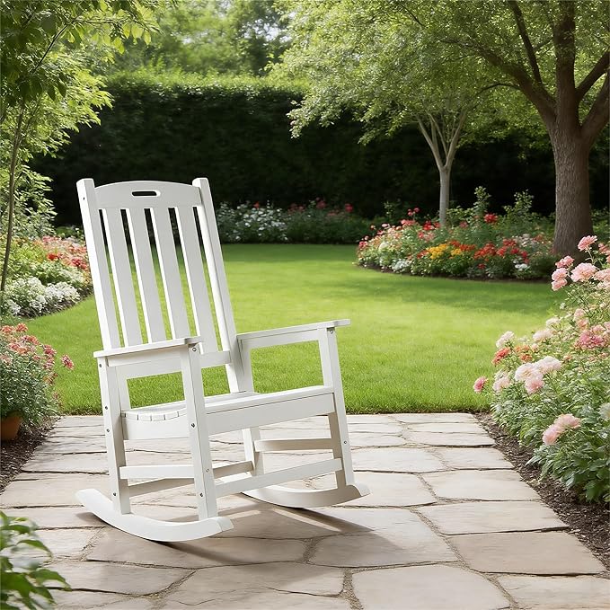 Psilvam Oversized Outdoor Rocking Chair Set of 2, HDPE Porch Rocker