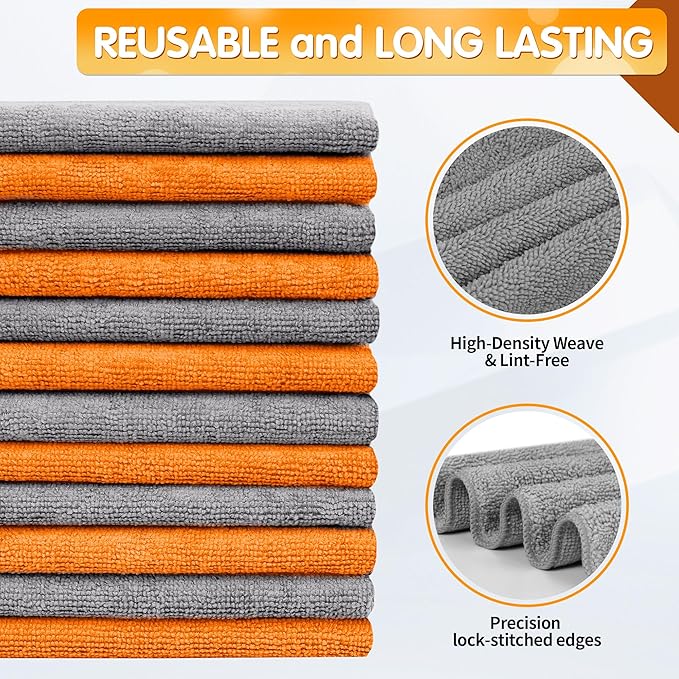 FIXSMITH Microfiber Cleaning Cloth -Pack of 12, Highly Absorbent Cleaning Rags