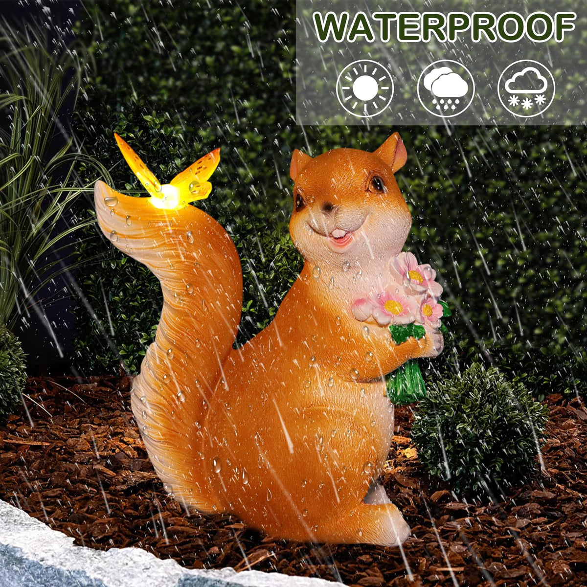 Attivolife Solar Squirrel Garden Statue Light, Outdoor Decor Figurines with Butterfly, Yard Patio Balcony Lawn Home Decor Sculpture Ornaments, Mother's Day Birthday Gift for Mom Grandma