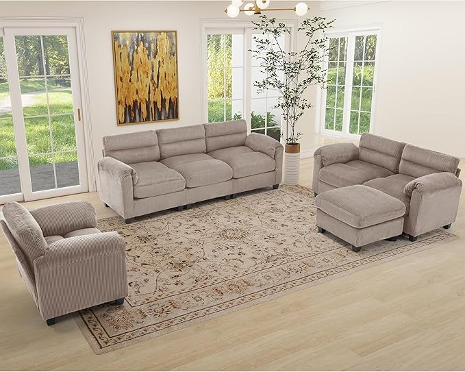 HAOMARKETS Corduroy Sofa Set, Upholstered Armchair and Loveseat