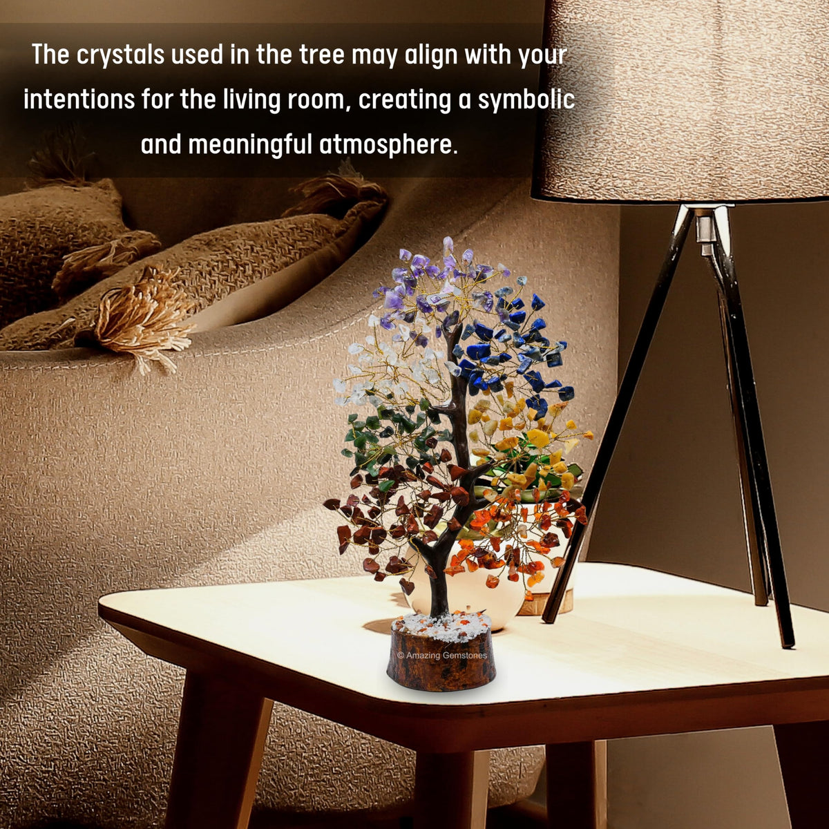Chakra Tree of Life Crystal Tree for Meditation, Healing, and Home Decor - Seven Chakra Gemstones with Natural Wooden Base Crystal Gift for Christmas - Spiritual Energy Decor for Balance and Harmony