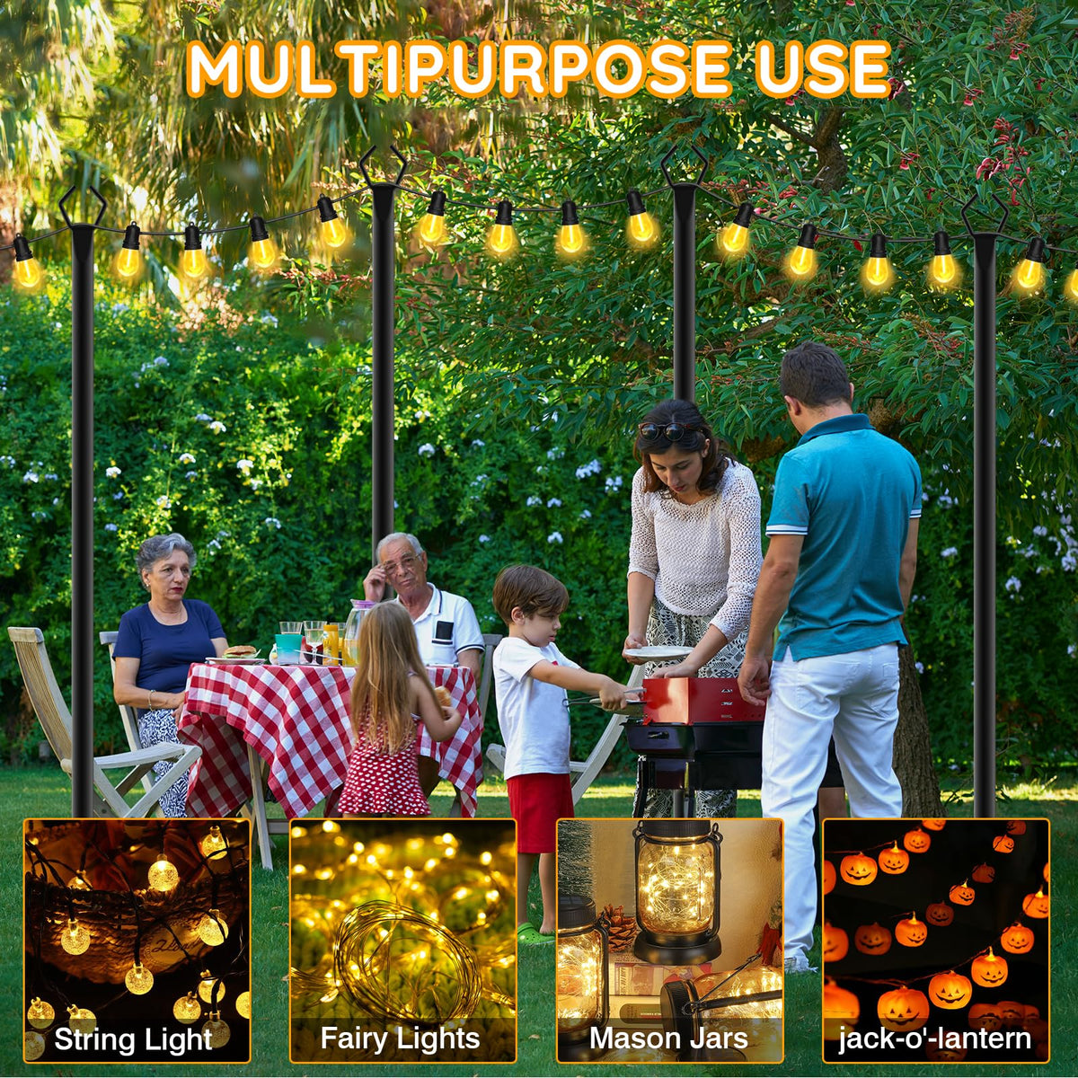 AHRLHR 2 Pack String Light Poles,Poles for Outdoor String lights10 Ft Metal Poles with Fork for Outdoor String Lights,Outdoor Light Poles with Fork,Patio,Deck,Backyard