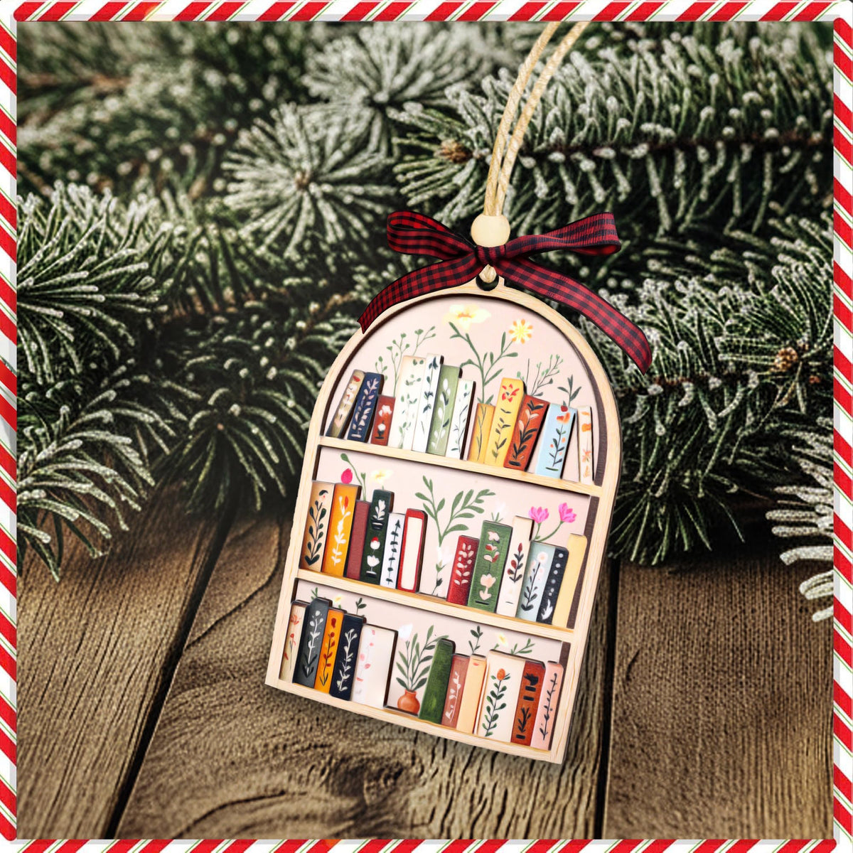Bookshelf Ornament for Book Lovers 2026 – 2 Layer Wooden Book Ornament – Book Lover Gift for Women Readers – Bookshelf Christmas Tree Decor – Gifts for Book Lovers, Women, Librarian, Nerd, Bookish