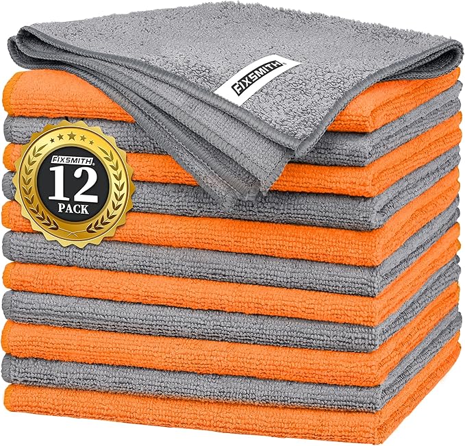 FIXSMITH Microfiber Cleaning Cloth -Pack of 12, Highly Absorbent Cleaning Rags