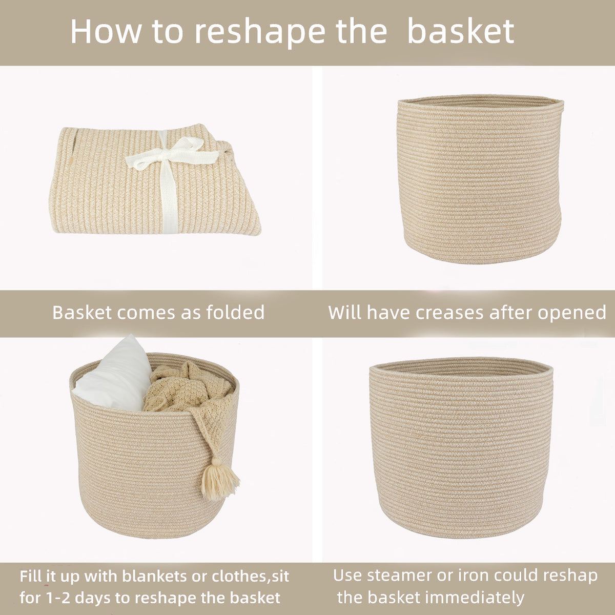 XUANGUO Cotton Rope Basket For Girls Boys Kids 16”X14” Baby Laundry Basket Nursery Bin Round Woven Baskets Organizer For Storage Toys Blankets Shoes Clothes oatmeal