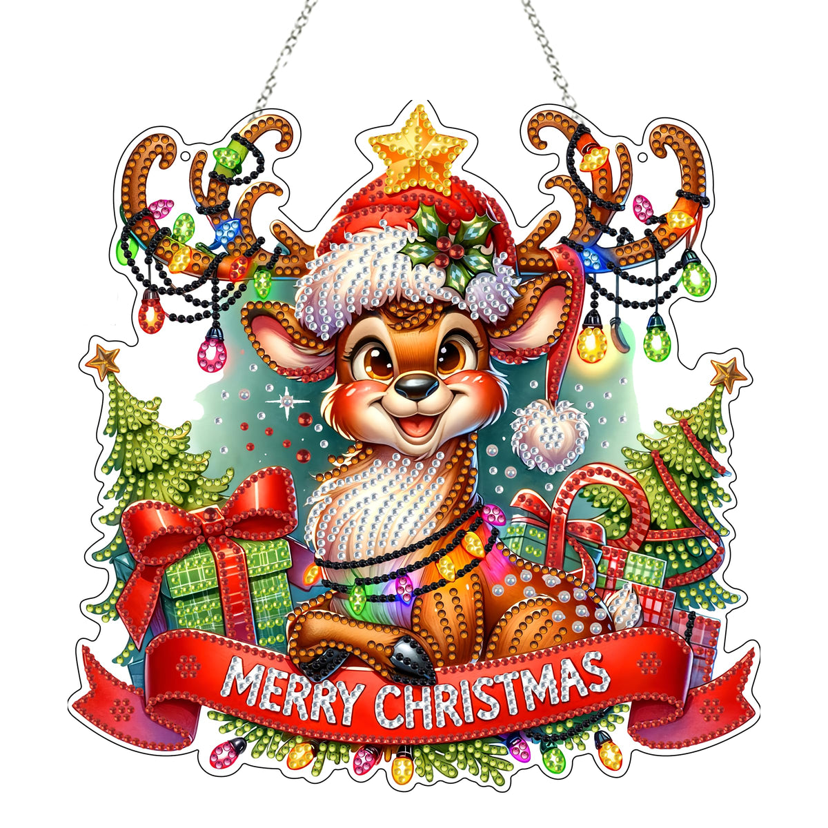 DIY Acrylic Diamond Art Painting Wreath Kits Special Shaped Rhinestone 5D Diamond Art Window Pendants Home Garden Wall Hanging Kits Hanging Ornament (Merry Christmas)