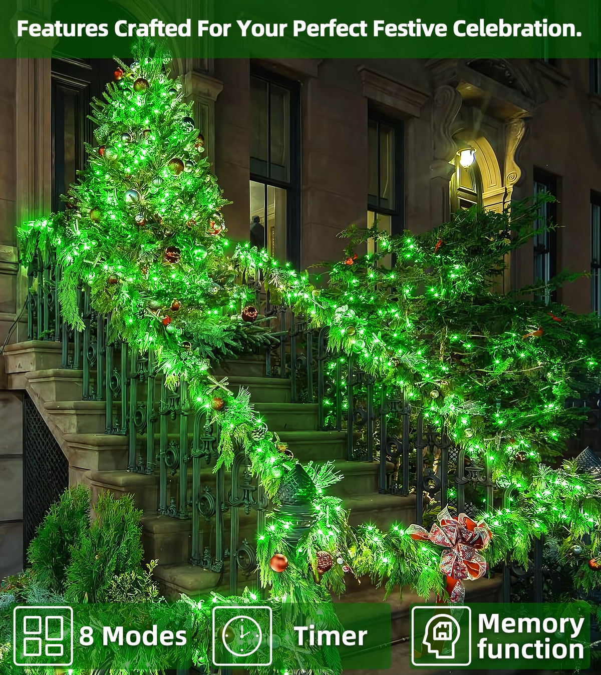 QUHUATU 1500 LED Chrstmas String Lights, 492FT Super Long Christmas Lights with 8 Modes, Christmas Tree Lights with Timer Memory for Indoor Outdoor Tree Fence Garden Xmas Wedding Party Decor Green