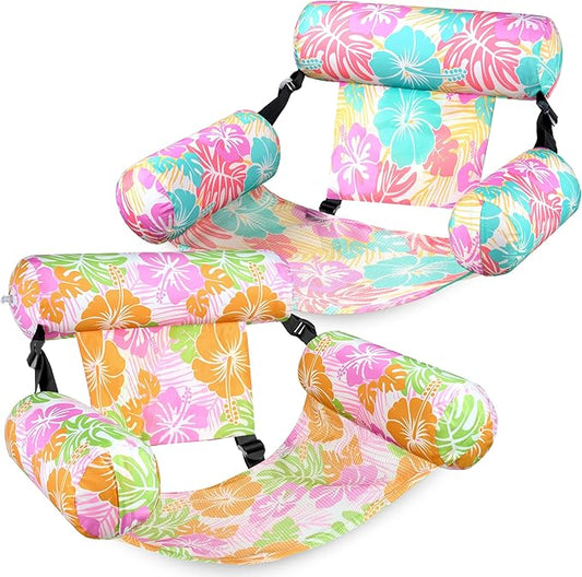SLOOSH Inflatable Pool Floats Adult, 2 Packs Floating Lounge Chairs, Blow up
