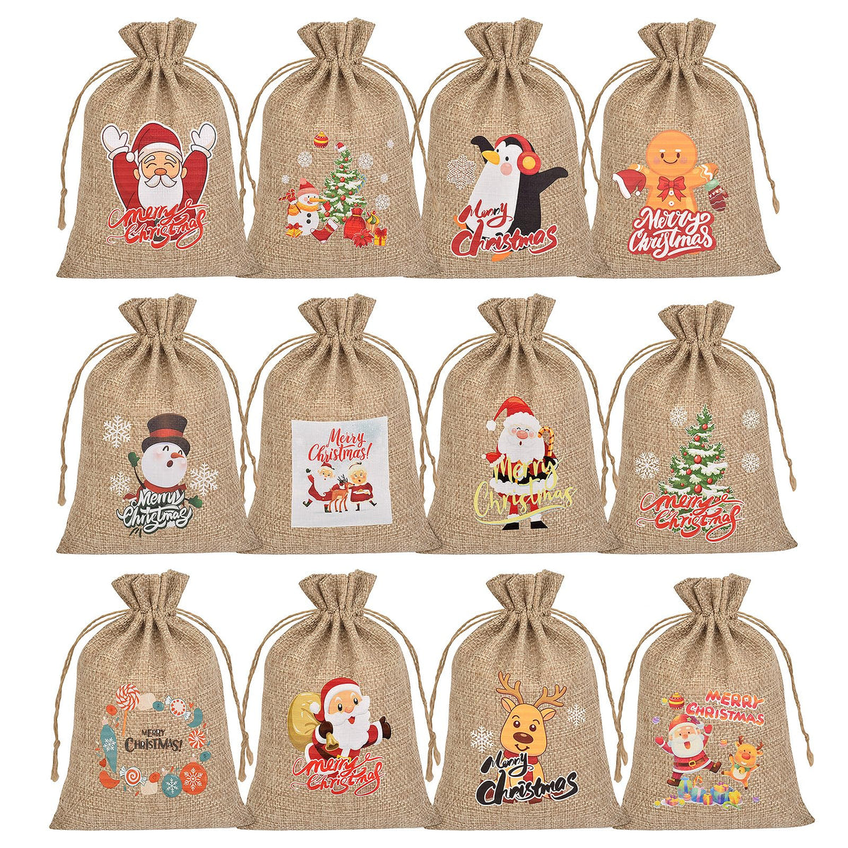 Christmas Small Burlap Bags with Drawstring, Burlap Gift Bags Christmas Linen Treat Sacks Gift Wrapping Bags Xmas Holiday Party Favors Bags(7x5 inch, 24 Pcs)